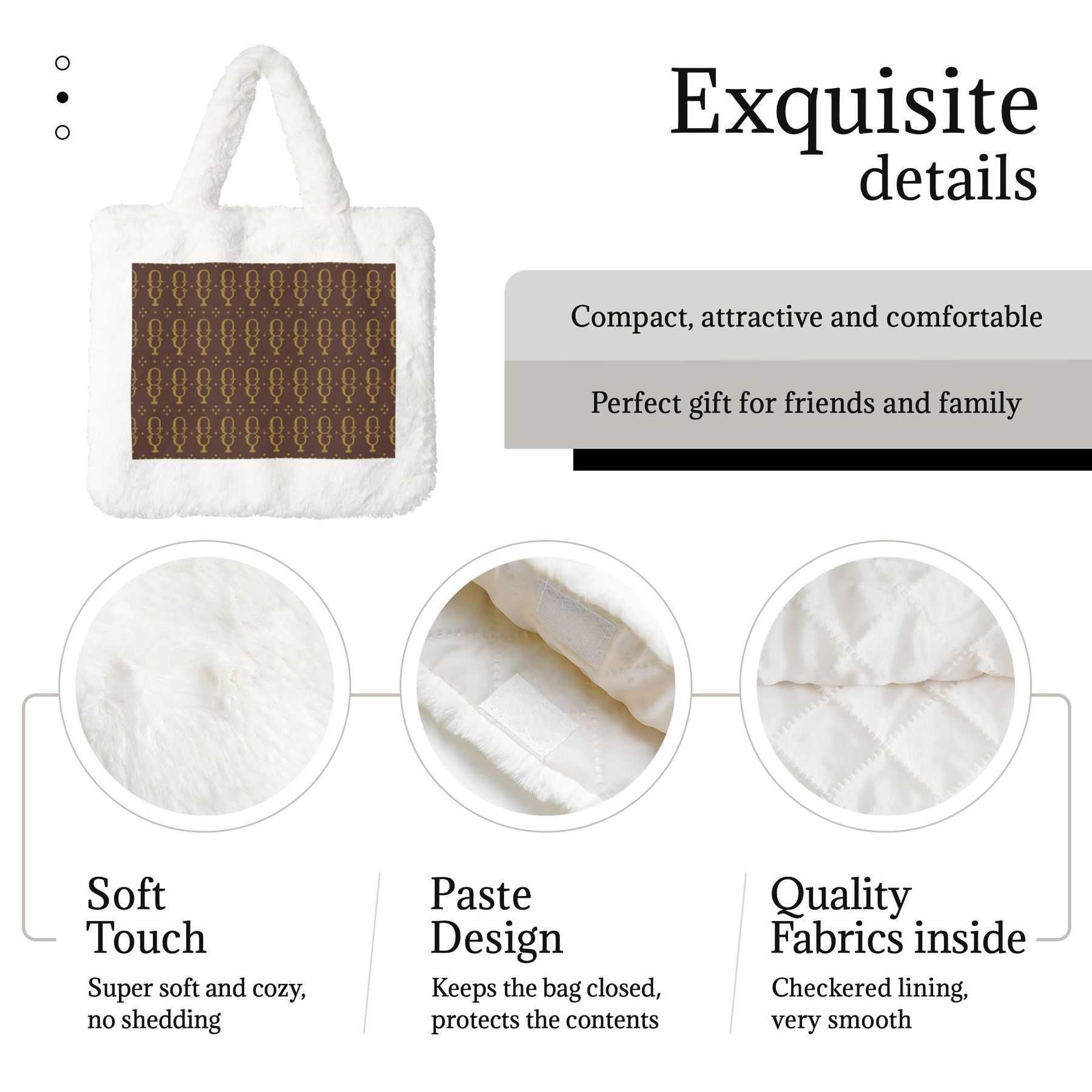 NXY Women Plush Tote Bag Casual Magic Stickers Fashion Bags Ladies Handbags Versatile Simple Shoulder Bag Large Capacity Travel Shopping Bag