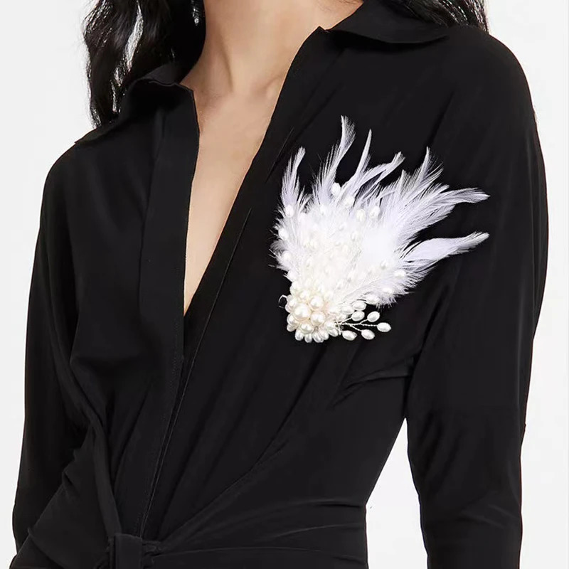 Boutonniere Clips Collar Brooch Pin Wedding Suit Banquet Brooch Feather Flower Corsage Party Bar Feather Jewelry Shoulder Badges 250225