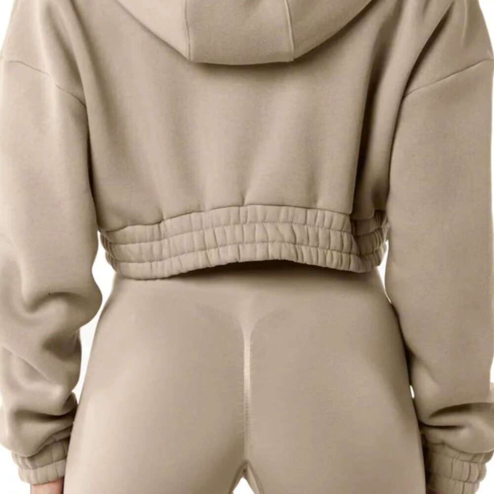 55% Cotton 45% Spandex Drop Shoulder Style Oversized Cropped Fit En Women Classic Capital Full-Zip Crop Hoodie