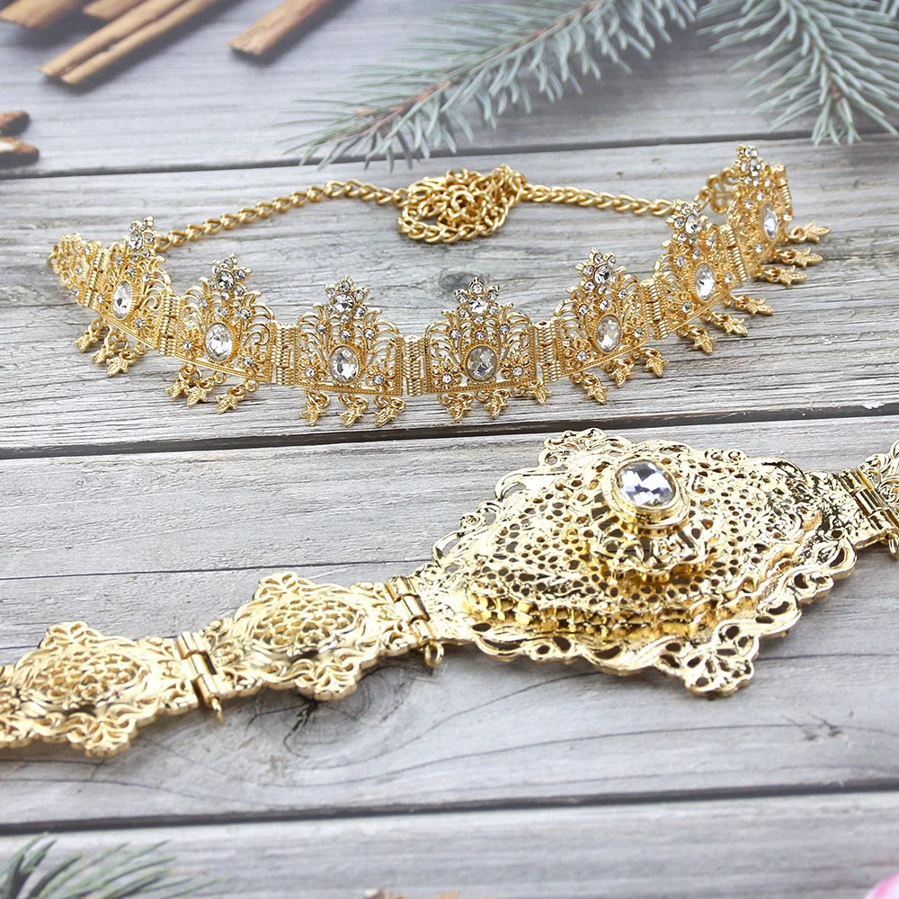 Sunspicems Morocco Bridal Jewelry Set Crown Crystal Belt Set Wedding Dress Waist Chain Caftan Bijoux Arabian Women Jewelry Gift 250225