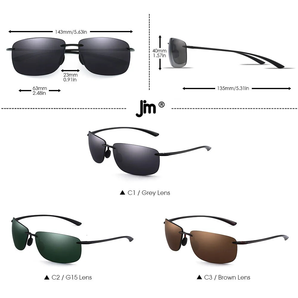 JIM Ultralight Sport Sunglasses for Men Women TR90 Rimless Frame for Running Fishing Cycling Driving 250221