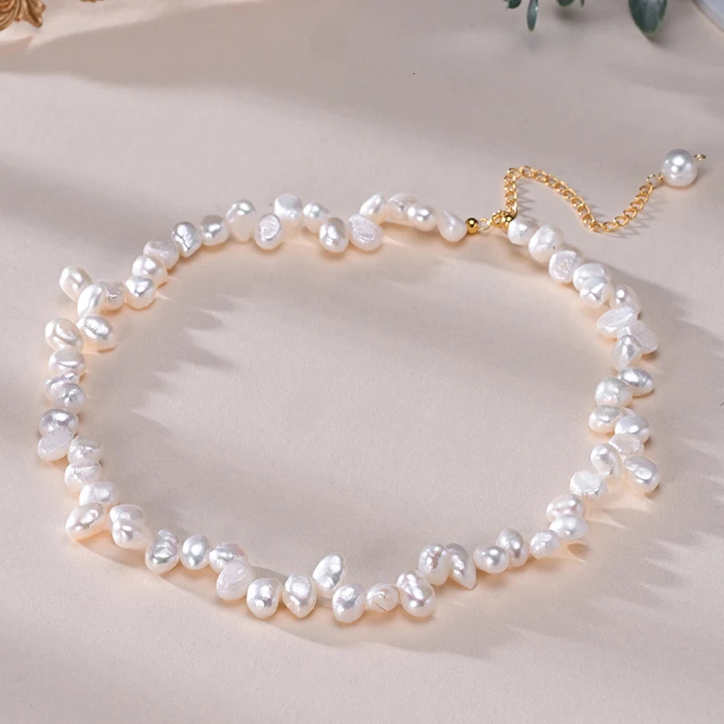 Natural Freshwater Pearls 6-7mm Irregular Interlaced Pearl Necklace S925 Sterling Silver Chain Fashion Jewelry Gifts for Women 250222