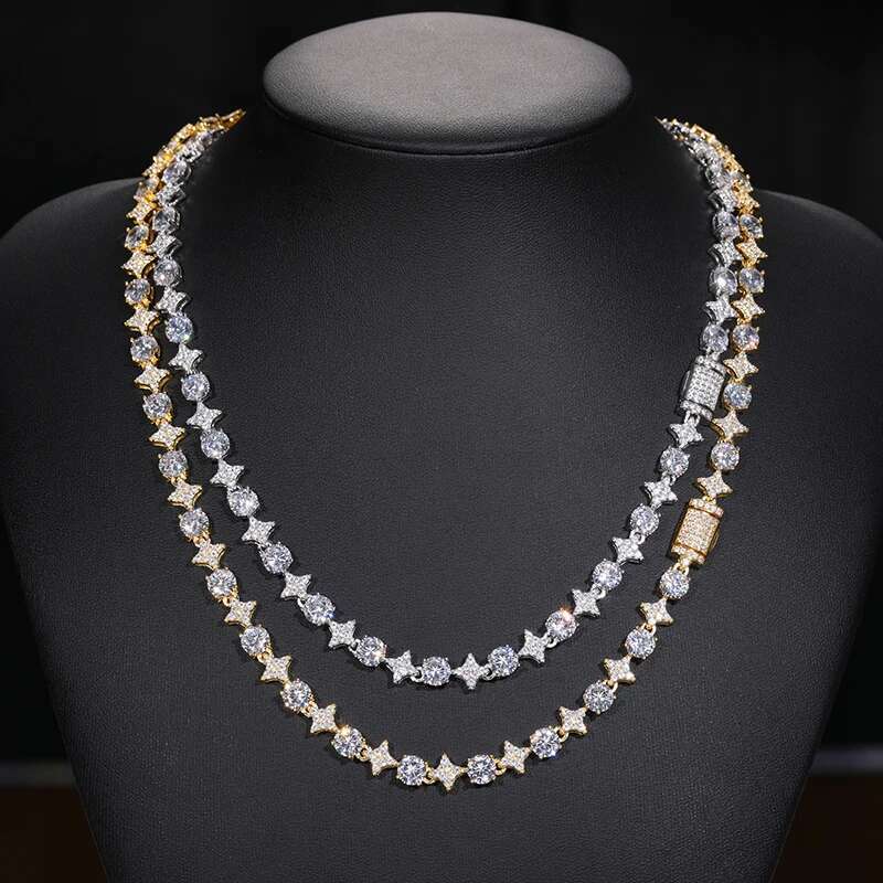 Sterg Sier Star Round Moissanite Tennis Chain Necklace For Women New Design Iced Out Hip Hop Fine Jewelry for Christmas