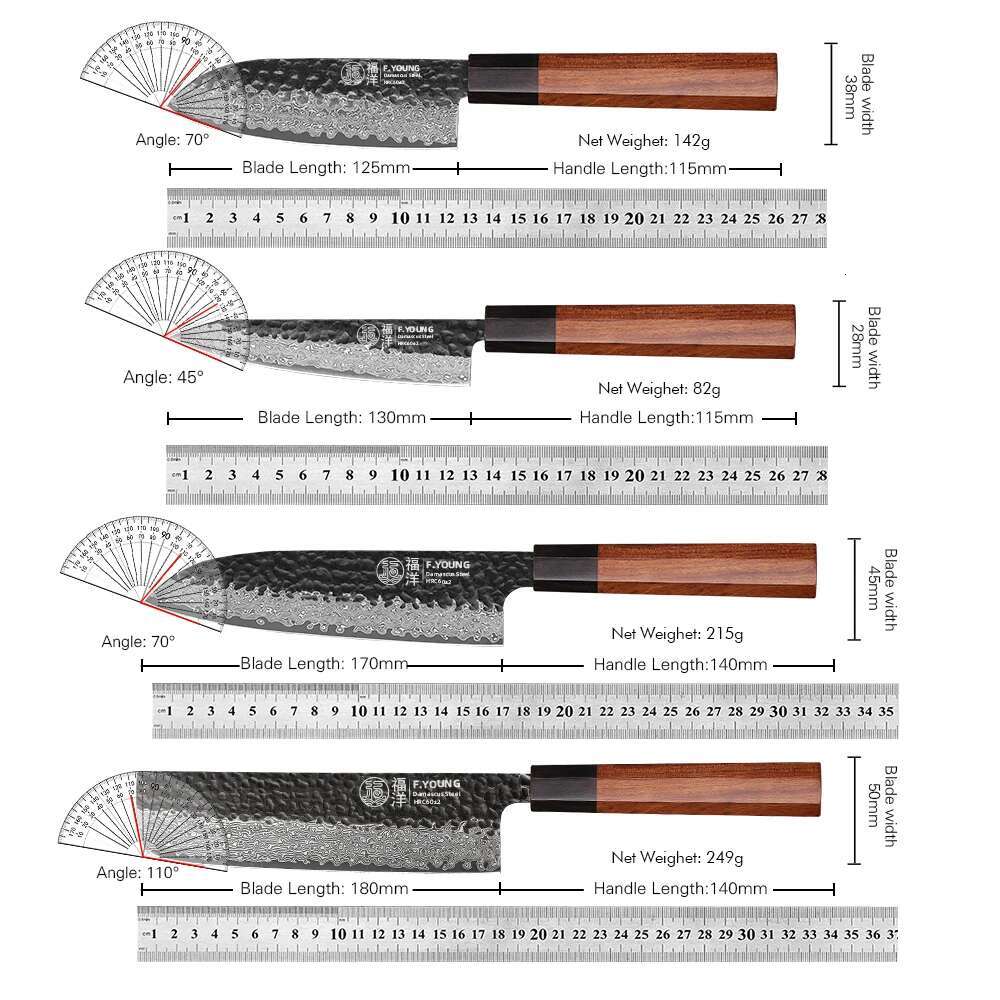 F.Young Japanese Hand Forged Chef Knife Damascus Steel Kitchen Knives Vegetable Meat Slicing Sashimi Utility Cooking Utensils