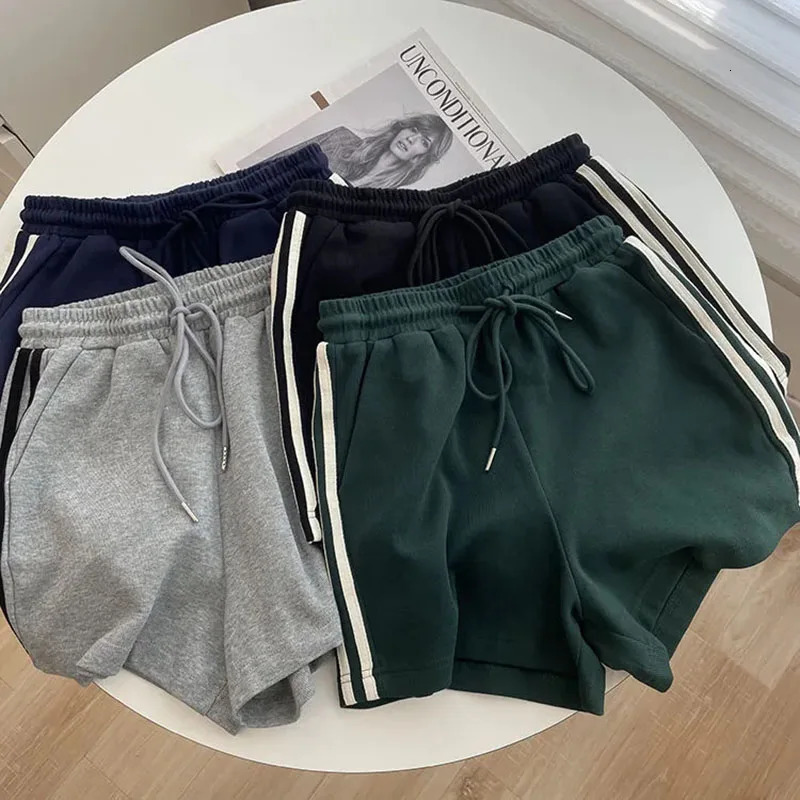 Stripe Sports Shorts Women Y2K Summer High Waist Loose Casual Jogging Shorts Bf Korean Streetwear All-Match Knee-Length Shorts 250226