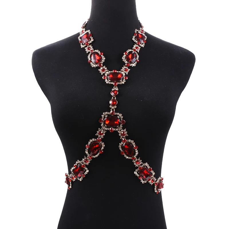 Fashion Green Red Clear Big Glass Waist Chains Body Chains Necklace Women Indian Statement Crystal Rhinestone Necklace Jewelry 250225