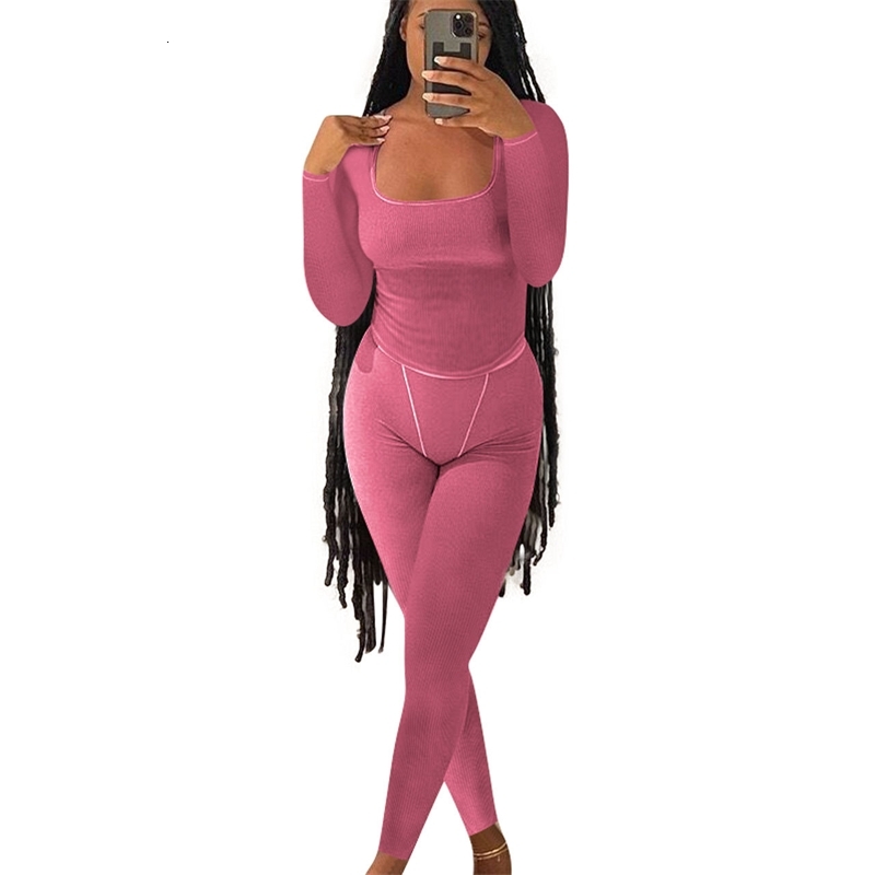 Womens Tracksuits Two Pieces Set 2025 New Fashion Long Sleeve Slim Sexy Casual Thread Solid Color Sportwear 5 Colors