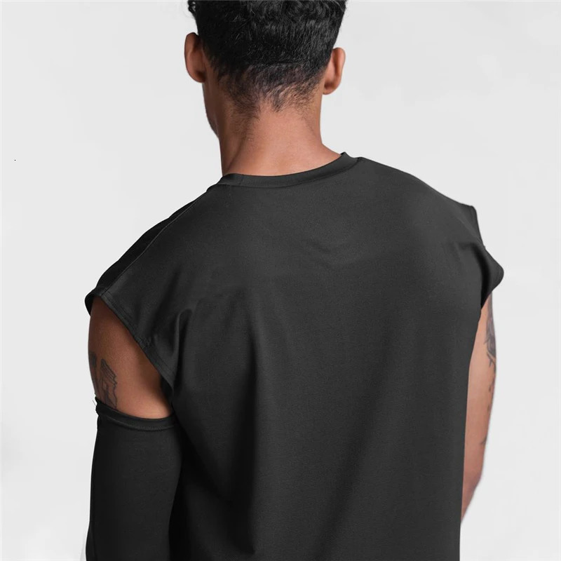 Summer mens mesh gym vest for quick drying loose fit fitness exercise wide shoulder sweatshirt sleeveless fitness vest 250225