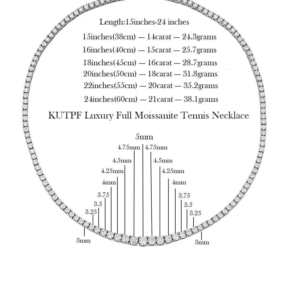 Full Moissanite Tennis Necklace with Certificate 3-5mm Size Gradient Dia Necklaces for Women Sterg Sier Neck Chain