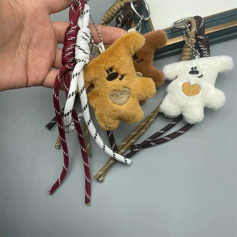 Korean Fashion Cute Bear Keychain Heart Keyring Y2k Aesthetic Holder Unisex Bag Pendant Accessories Gifts