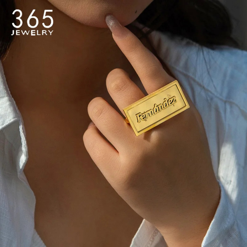 Fashion Custom Name Rings Stainless Steel Personalized Double Thick Plated Adjustable Rings For Men Women Jewelry Festival Gifts 250225