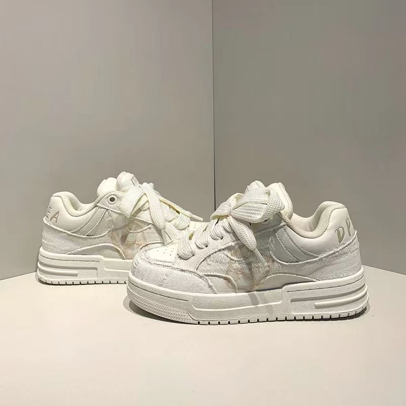 China culture sneaker women's shoes niche original design skateboard shoes retro milk color leisure sports thick sole couple white shoes