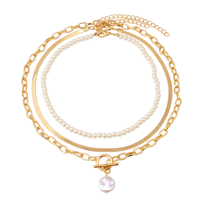 Vintage multi-layer beaded chain small incense necklace simple versatile imitation pearl trend necklace jewelry