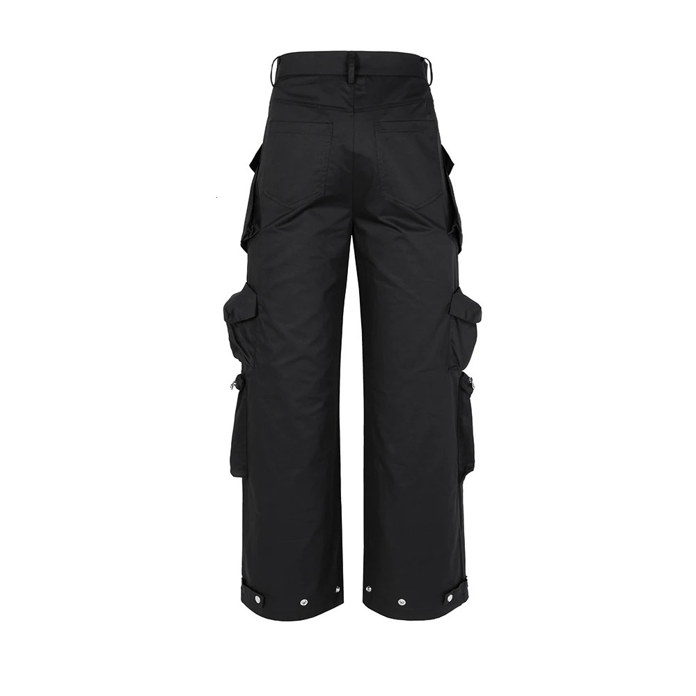 High Street Multi-pockets Functional Wide Leg Cargo Pants Unisex Black Straight Baggy Y2K Overalls Oversized Loose Trousers 250225