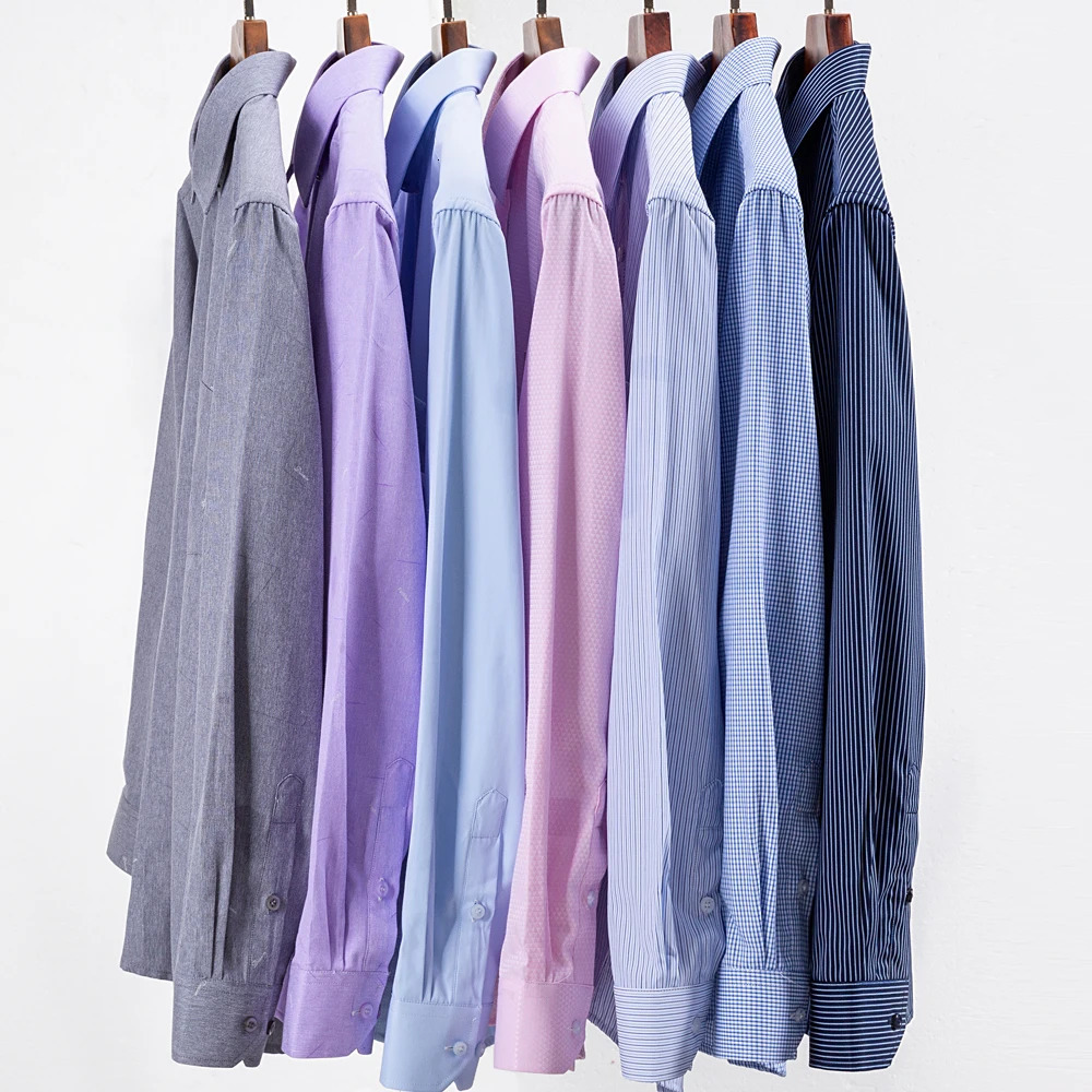 Mens 65% Cotton Long Sleeve Printed Check Dress Shirt Single Patch Pocket Regular-fit Comfortable Versatile Thin Casual Shirts 250226