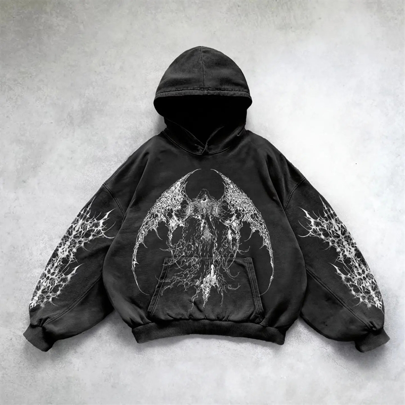 American Angel Pattern Printed Hip Hop Street Mens Hoodie Y2k Punk Casual Loose Hoodie Womens Sportswear Hoodie 250210