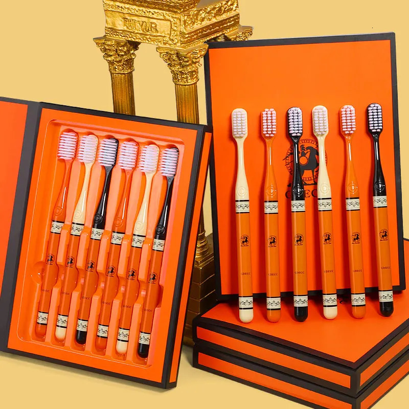 6 high-grade orange toothbrush gift box teeth cleaning tools deep cleaning oral care soft hair travel portable applicable to a 250226