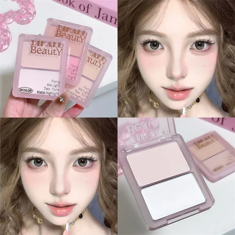 Twotone Highlight Contour Palette Matte White Highlighter Grey Brown Nose Shadow Face Contouring Bronzer Brighten Powder Makeup 250219