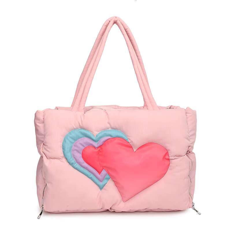 Women's Bags Autumn And Winter New Down Tote Women's Fashion Love Printed Large Capacity Cotton Robe Versatile Shoulder Bag Handbag