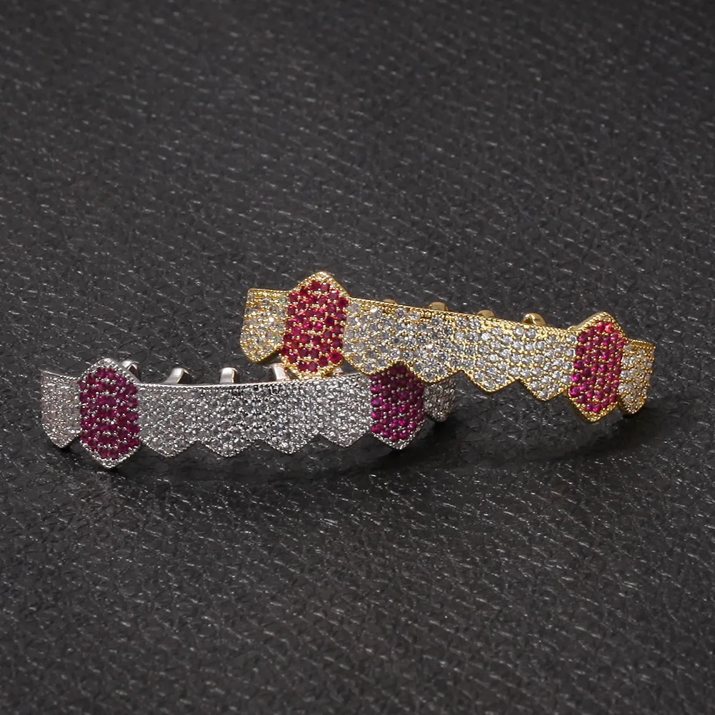 Rose Color Bling Teeth Top Bootom Dental Mouth Punk Teeth Caps Cosplay Party Tooth Rapper Hip Hop Jewelry TG019 250220