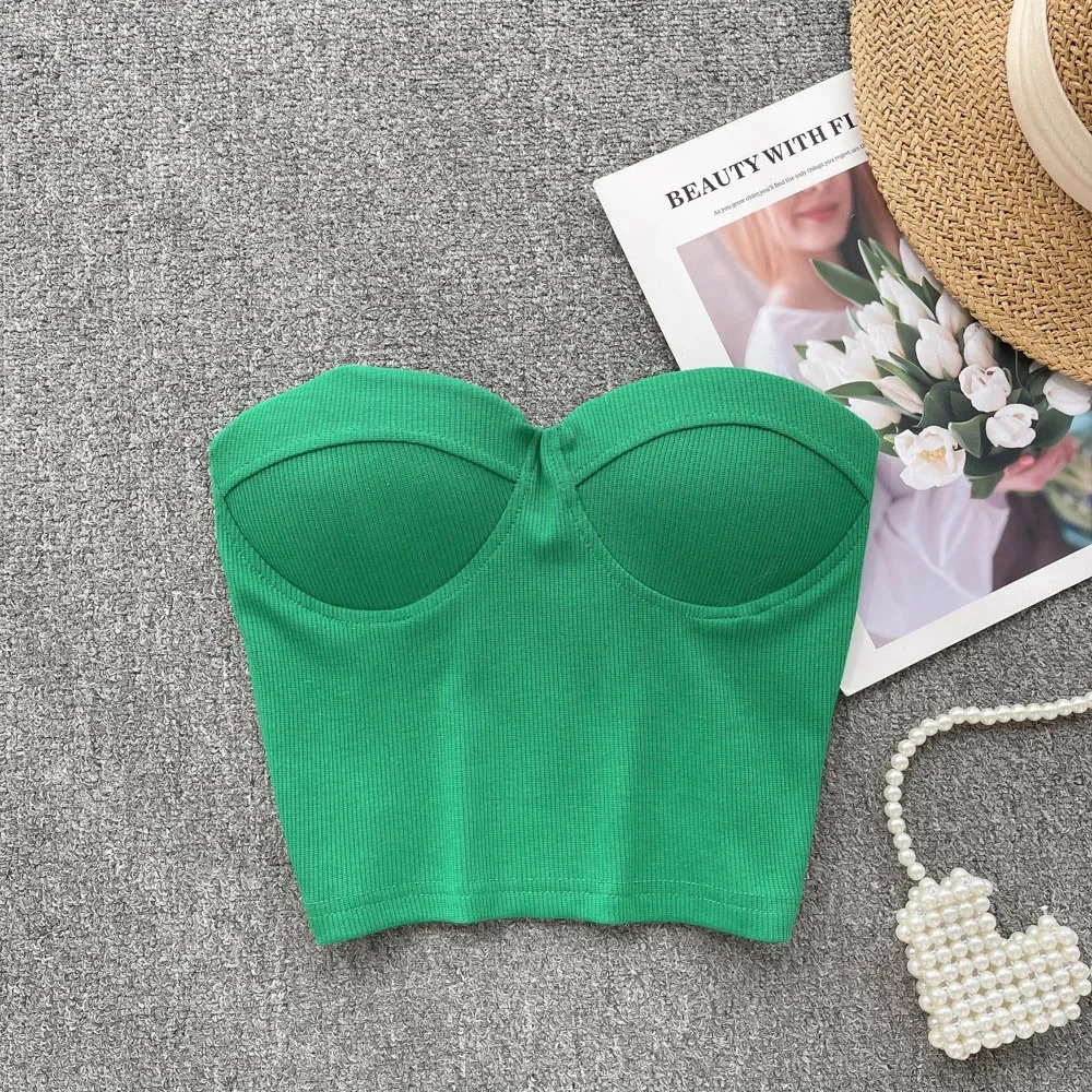 Strapless Western Style Skinny Tanks Camis for Women Summer Casual Solid Colours Female Corset Crop Tube Tops with Built In Bras 250224
