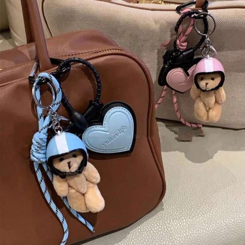 Cute Electric Car Bear Key 2024 New Trend Dahund Handing Plush Toy Girls School Bag Pendant
