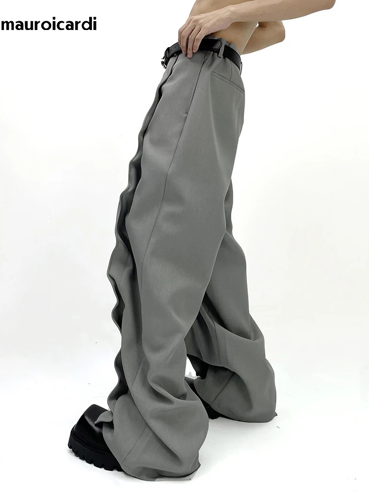Mauroicardi Spring Extra Long Black Flowy Baggy Wide Leg Pants for Mens Clothing Fashion Loose Casual Soft Gray Trousers 250225