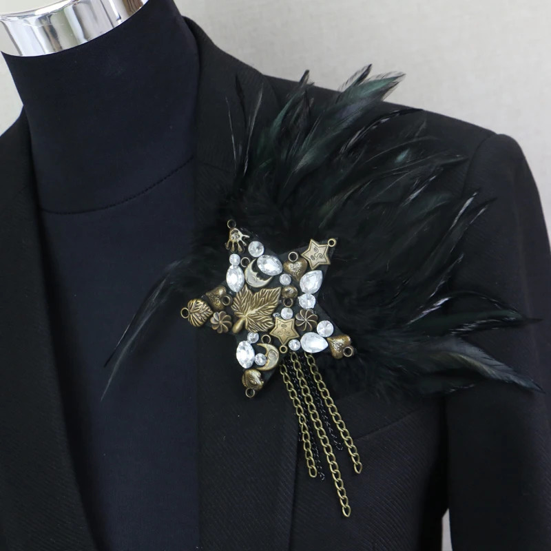 Boutonniere Clips Collar Brooch Pin Wedding Suit Banquet Brooch Feather Flower Corsage Party Bar Feather Jewelry Shoulder Badges 250225