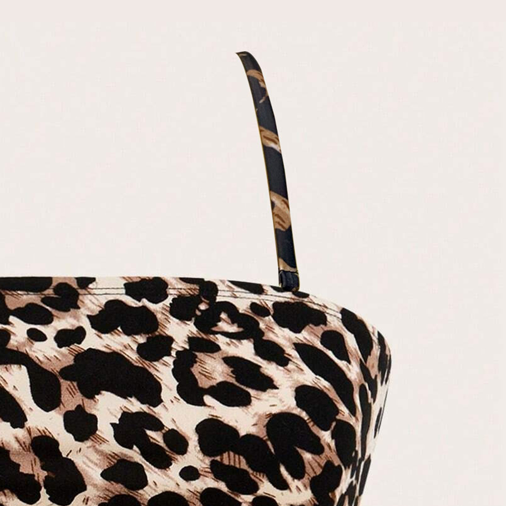 Leopard Print Tube Design Removeable Halter Straps Without Padded Bikini Top Y2K bikini Top For Girl