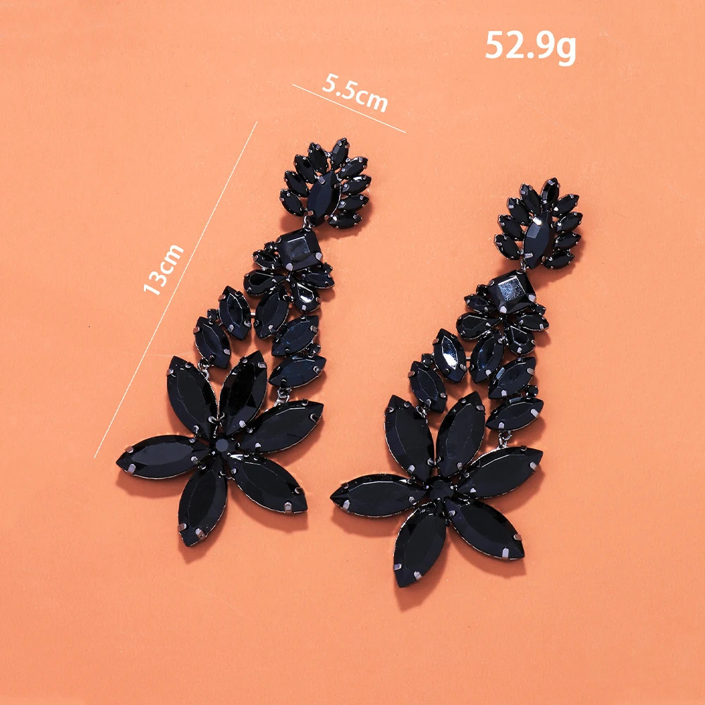 Exaggerated Black Crystal Dangle Earrings Piercing for Drag Queen Fashion Shape Large Rhinestone Ear Jewelry Handmade Party 250225
