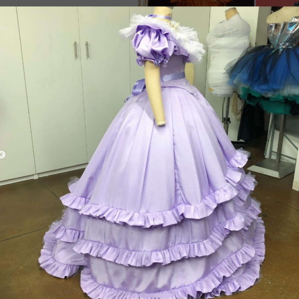 Elf Lilac Victorian Prom Dress 2025 Tiered Ruffles Costume Masquerade Evening Dresses Cosplay Lace Short Sleeve 1860s Formal Dress Lolita Halloween So
