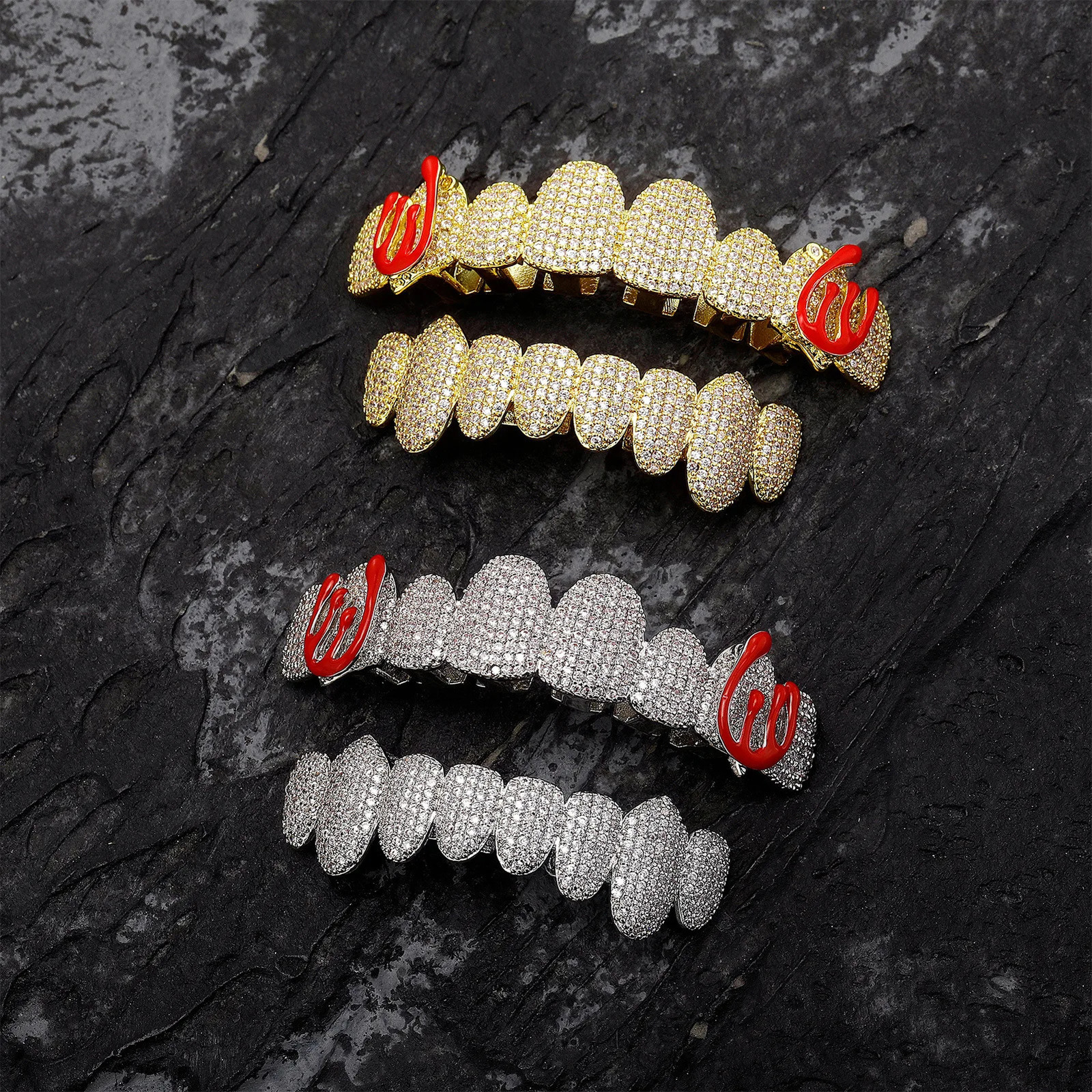 Hip Hop Iced Out Micro Paved CZ Teeth Set High Quality AA Cubic Zircon Top Bottom Grills Rapper Dental Jewelry 250220