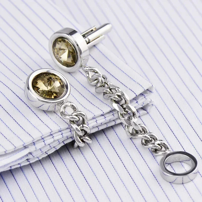 Fashion Chain Mesh Crystal Cufflinks Business Casual French Shirt Buttons Mens Party Daily Dress Jewelry Accessories 250225