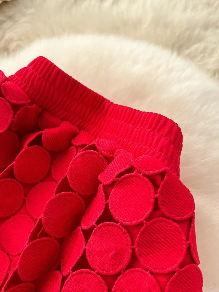 Womens Tube Skirt Hollow Out Polka Dot Tassel Autumn High Waist Slimming Mid Length Straight Party Sexy Faldas Female SK008 250225