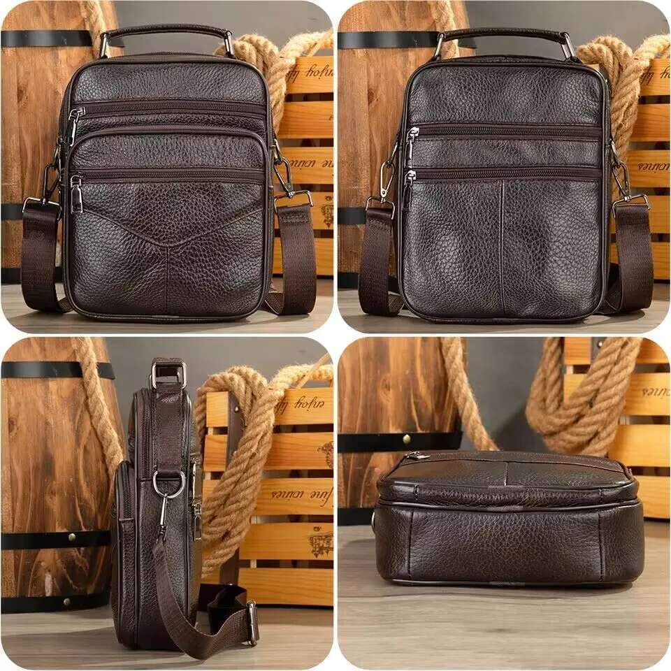 Black Men's Natural Shoulder Small Male Genuine Leather Handbag Easy Travel Crossbody Quality Messenger Bag