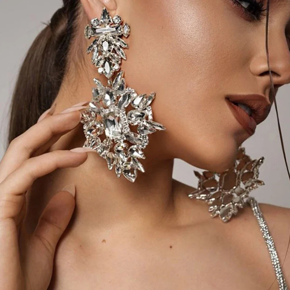 Exaggerated Geometric Rhinestone Earrings Dangle Wedding Accessories Oversize Crystal Pendant Earrings Party Jewelry Gift 250225