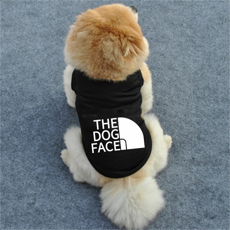 Simple Solid Color Dog T-shirt with Simple Print THE DOG FACE, Pure Cotton Dog T-shirt Vest, Comfortable and Breathable Dog Shirts for Small Medium La