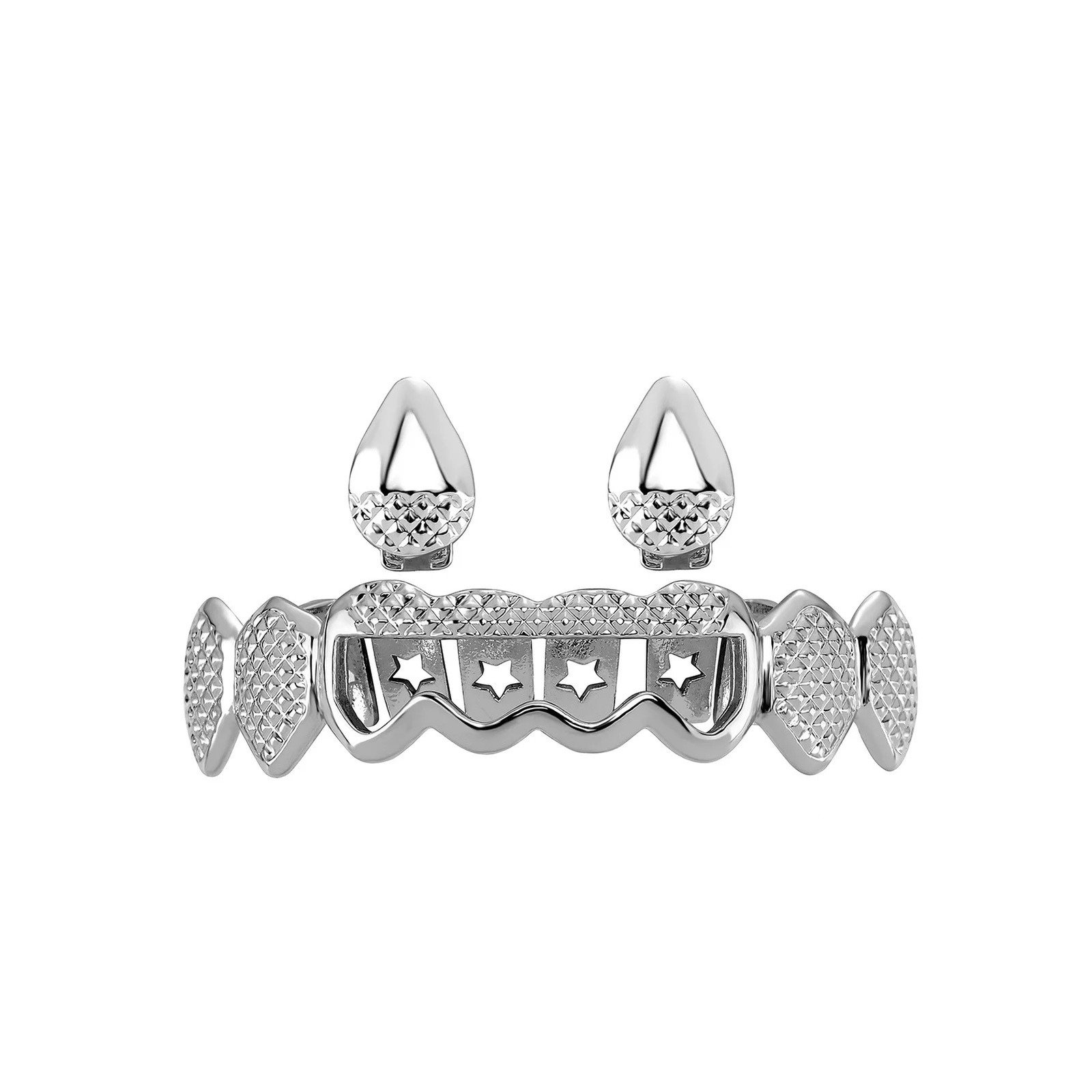 Hip Hop Hollow CZ Teeth Hat Cube Zircon Ice Out Mini Paving Top and Bottom Charm Grill 250220