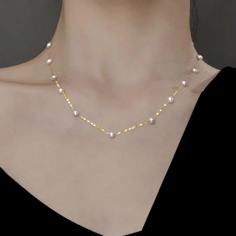 Real 18K Yellow Gold Natural Pearl Necklace Pendant Au750 Fine Jewelry Near Round Aniversary Gift For Women Mix ColorX321 250222