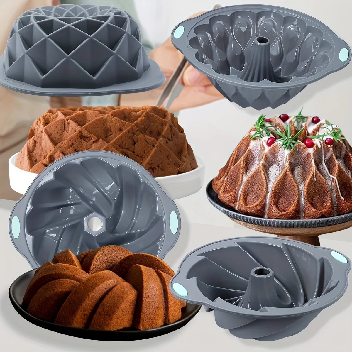 Silicone Bakeware Set Versatile Cake Molds Non-Stick Flower Assorted Shapes Baking Pans Bundt Muffins Chocolates Moulds 250226