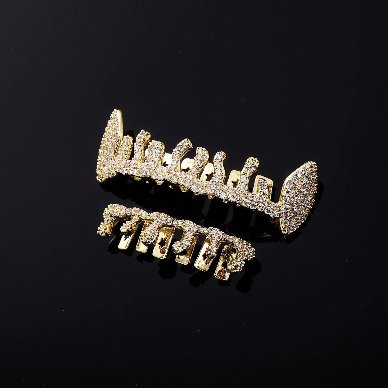 Water Drop Full Zircon Iced Out Teeth Hip Hop Top Bottom Grills Dental Mouth Punk Teeth Caps Cosplay Party TG106 250220
