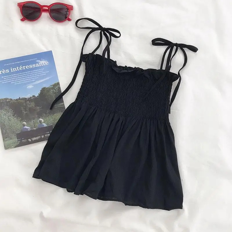 Sexy Tank Top Bow Halter Crop Tops Women Summer Folds Camis Backless Camisole Casual Bandage Tee Female Sleeveless Cropped Vest 250226