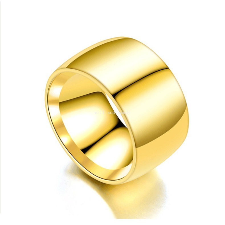 Stainless Steel wide 12mm Blank Ring Band Finger Thumb Black Gold Rings for Men Women Fashion Jewelry Will and Sandy