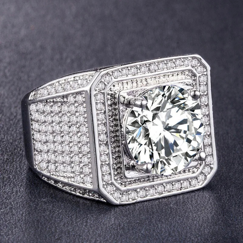 Milangirl Big Hip Hop Rhinestone Men Out Bling Square Ring Pave Setting CZ Wedding Engagement Rings Top Quality 250225