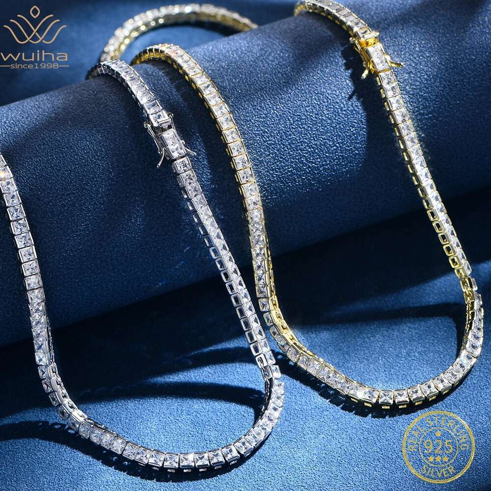 WUIHA Hip Hop Rock Gold Plated 4MM VVS Created Moissanite Tennis Necklace Sterg Sier Jewelry Wholesale Dropshipping