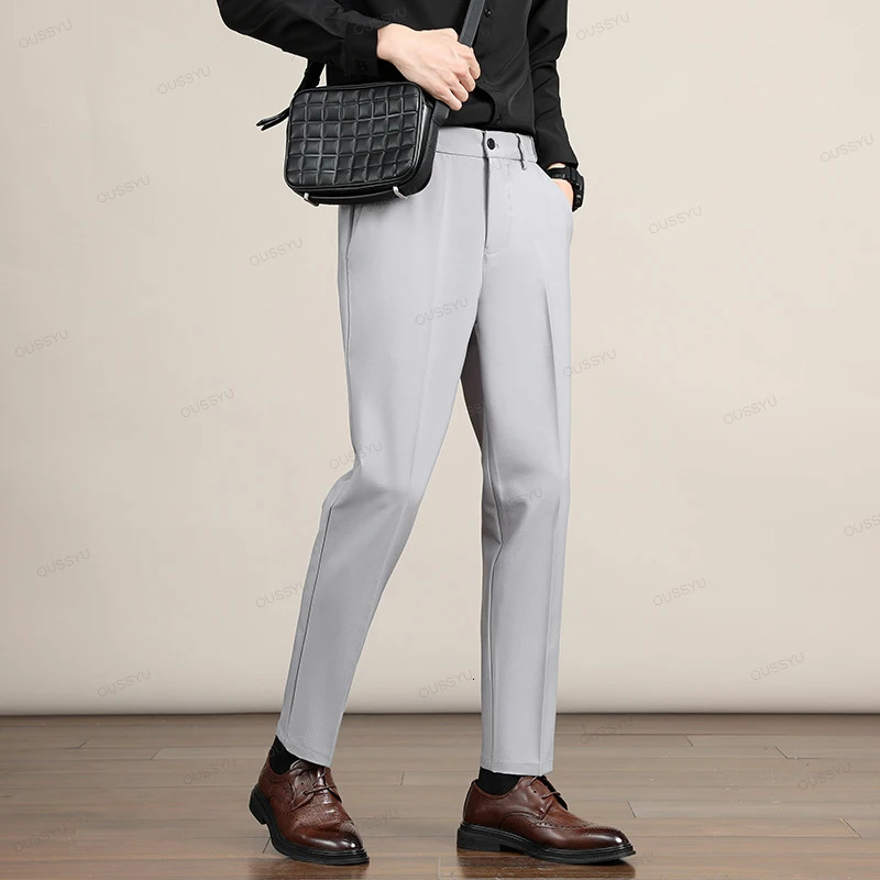 Clothing Spring Summer Business Formal Pants Men Elastic Waist No Ironing Pant Korean Style Black Suit Long Trousers Male 250226