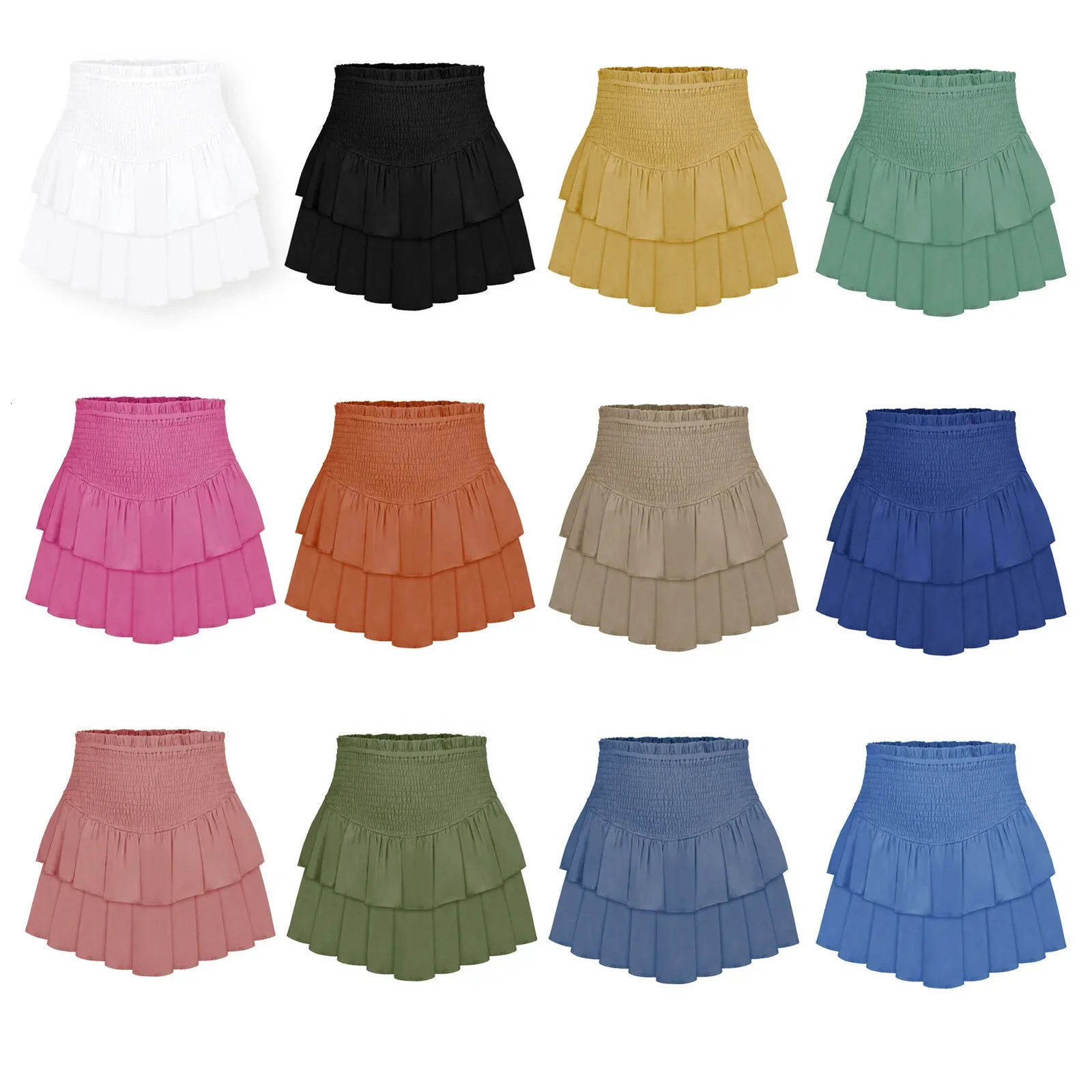 European and American Fashion Plain Womens Clothing Summer Fashion Pleated Skirt Sexy Lotus Leaf Skirt 250225