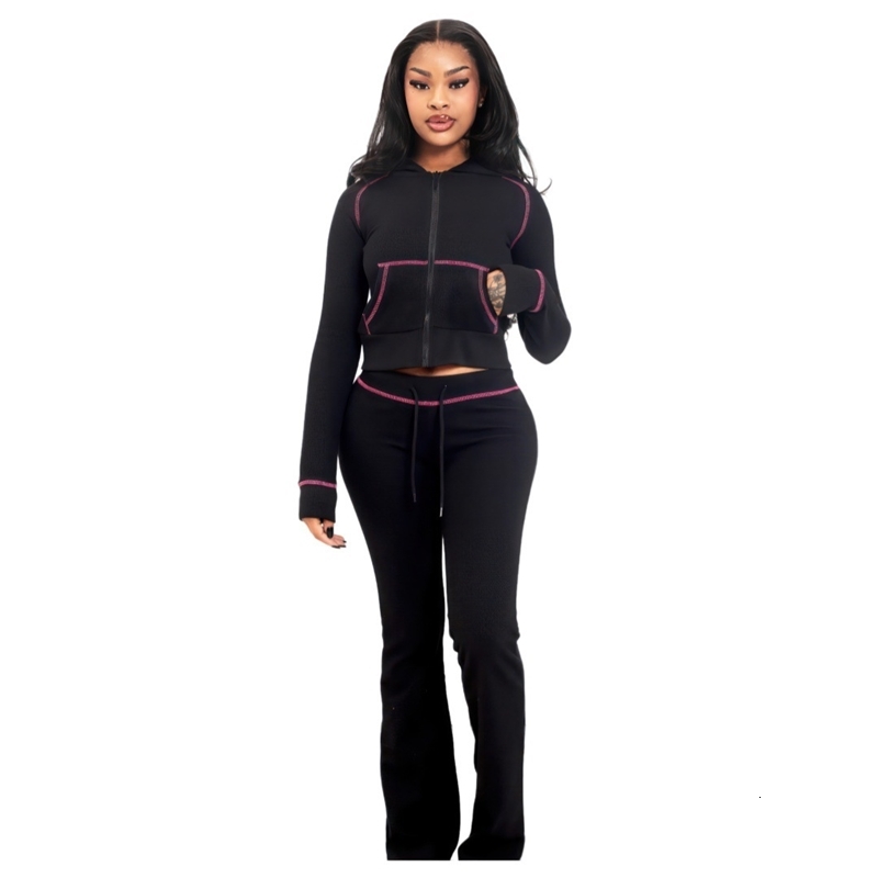 Womens Tracksuits Two Pieces Set 2025 New Fashionable And Elegant Huafuge Hooded Sportwear 3 Colors