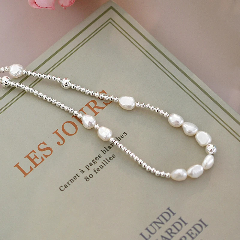 ASHIQI Natural Baroque Pearl Choker Necklace 925 Sterling Silver Jewelry for Women Trend 250222