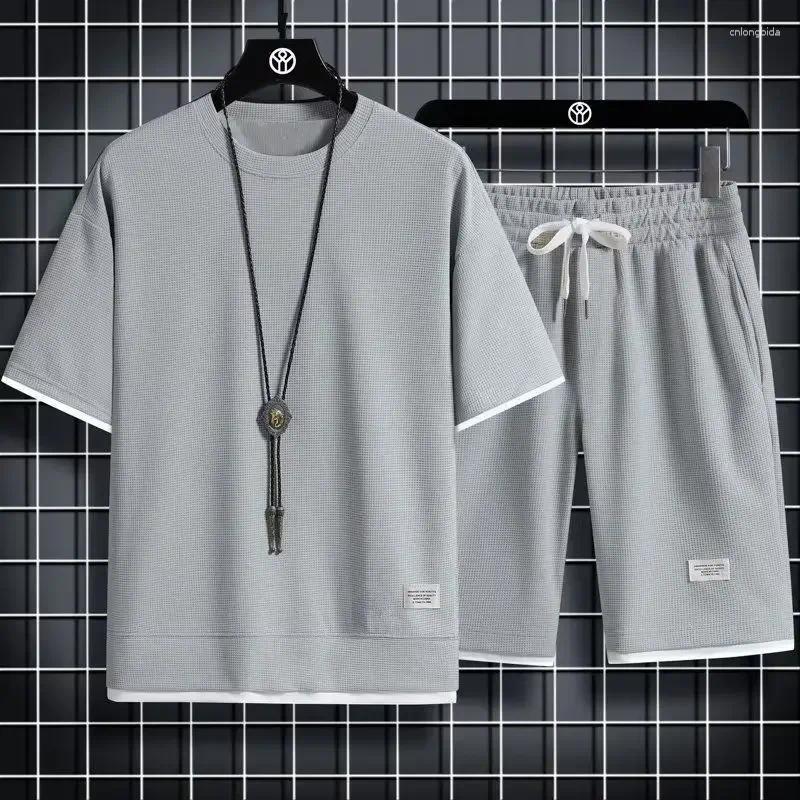 Mens Tracksuits Casual Sportswear Loose-Fit Summer Outfits Korean Trendy Short Sleeve T-shirts 2-Piece Sets